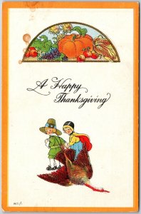 1925 A Happy Thanksgiving Dead Turkey Fruits & Vegetables Posted Postcard