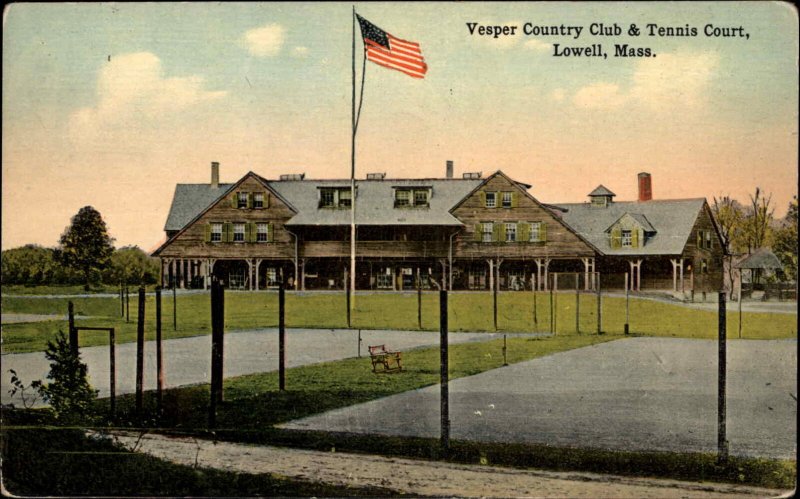 LOWELL MA Vesper Country Club & Tennis Court c1910 Postcard