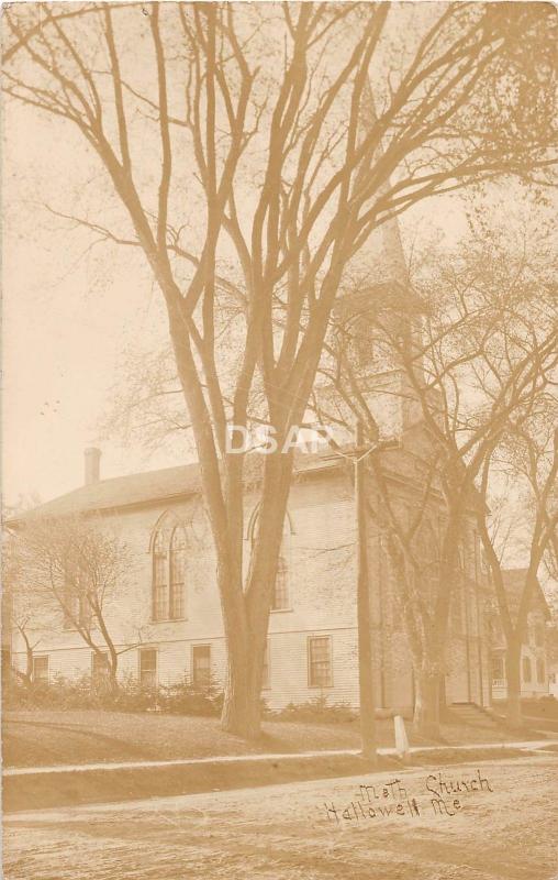 A4/ Hallowell Maine Me RPPC Real Photo Postcard 1907 Methodist Church