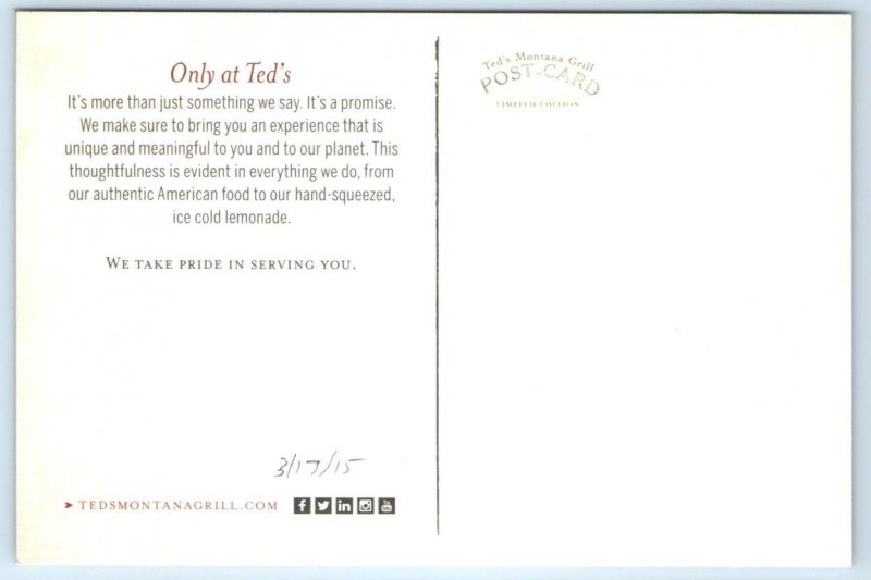 Poster Style Advertising TED'S MONTANA GRILL Hand Crafted Lemonade 4x6 Postcard