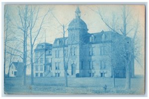 Grand Forks ND Postcard RPPC Photo Grand Forks School Building Cyanotype 1908