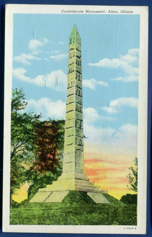 Confederate Monument Alton ILLinois old postcard