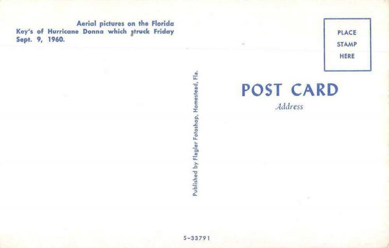 Florida Key's Hurricane Donna Disaster Aerial View Postcard AA635