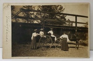 RPPC Victorian Women at Bridge w/ Horse & Buggy Bedford Ohio c1905 Postcard E19
