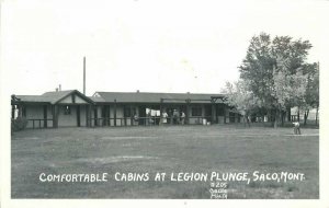 Comfortable Cabins Legions Plunge Saco Montana 1940s RPPC Photo Postcard