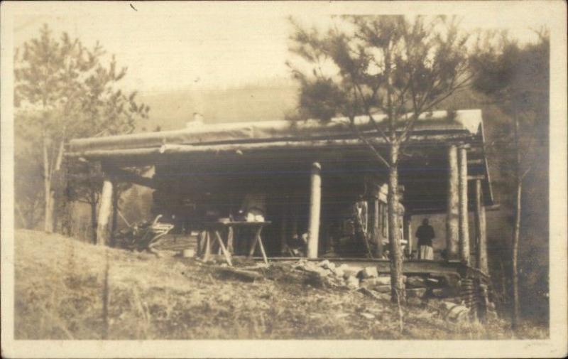 Log Home/Porch -  Pine Mountain, KY  Cancel 1917 Real Photo Postcard spg