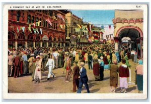 1936 Crowded Day Festival Exterior Building Venice California Vintage Postcard