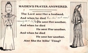 Vintage Postcard 1910's Maiden and Nun Prayers Answered Bible Phrase Text