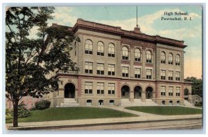 Pawtucket Rhode Island RI Postcard High School Building Exterior c1910's Trees