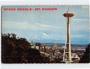 Postcard Space Needle-Mt. Rainier, Seattle, Washington