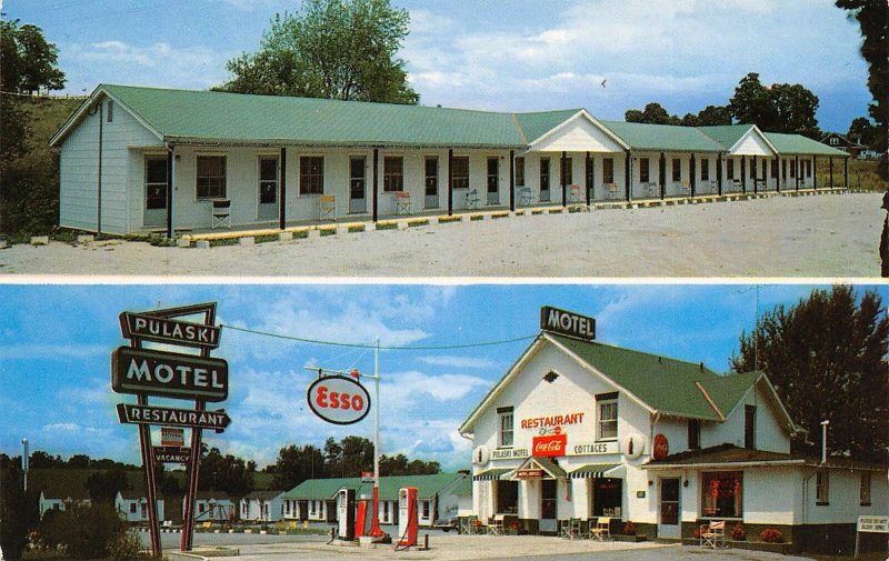 Pulaski Motel Restaurant Esso Gas Pumps Pulaski Virginia postcard