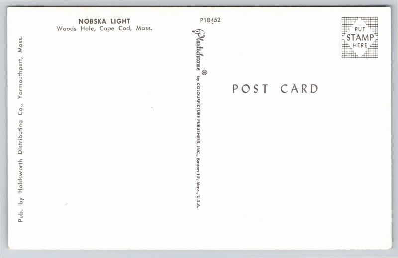 Lighthouse~Nobska Light Woods Hole Cape Cod Massachusetts~Vintage Postcard