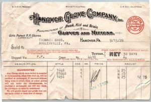 1928  Hanover Glove Company  Pennsylvania     Receipt  8 x 5