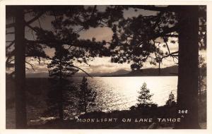 E28/ Lake Tahoe California Ca Postcard Real Photo RPPC c40s Moonlight Scene