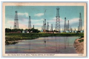 1936 Oil Fields Near Tulsa OK, The Oil Capital Of The World Vintage Postcard 