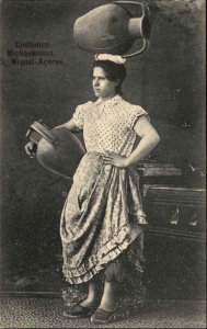 Sao Miguel Acores Azores Portugal Portugese Woman Water Carrier c1910 PC