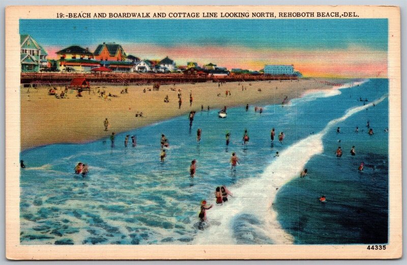 Vtg Rehoboth Beach Delaware DE Beach Boardwalk & Cottage Line 1930s Postcard