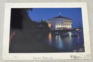 Casino Catalina at night A. Borlow Vintage Blank Greeting Card Print