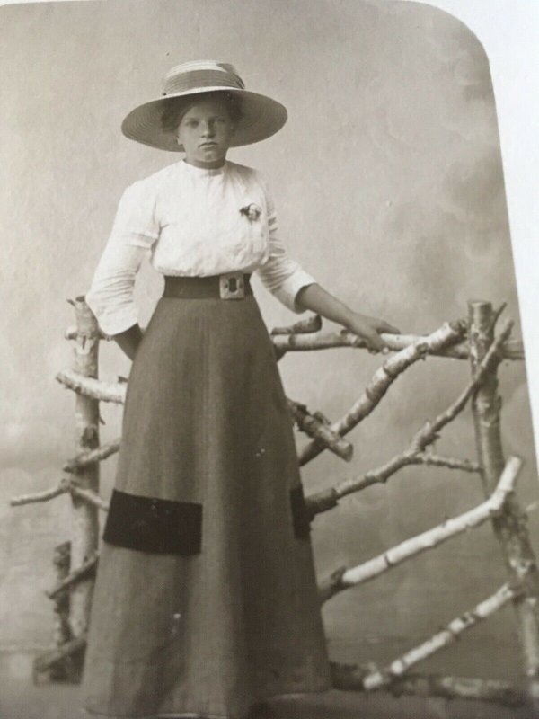 Antique Photo Postcard RPPC- Bror Gustav, Woman, Long skirt , hat