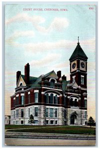 Cherokee Iowa IA Postcard Court House Building Exterior Trees Scene c1910's Flag