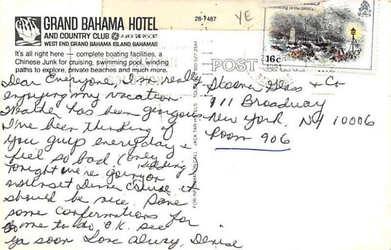 Grand Bahama Hotel Nassau in the Bahamas Postal used unknown 