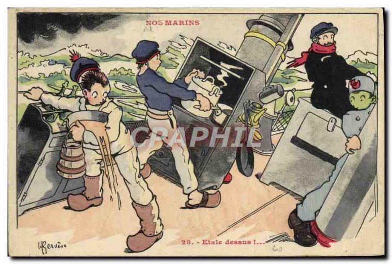 Old Postcard Illustrator Gervese Our sailors over Etale