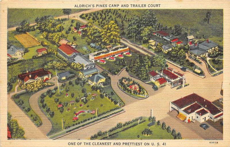 Valdosta Georgia 1940s Postcard Aldrich's Pines Camp & Trailer Park Court