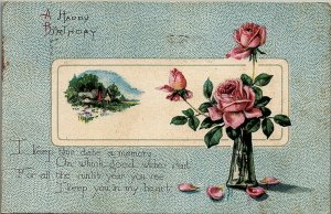 1926 WOODSTOCK VA HAPPY BIRTHDAY ROSES POETIC LANDSCAPE POSTCARD 34-52