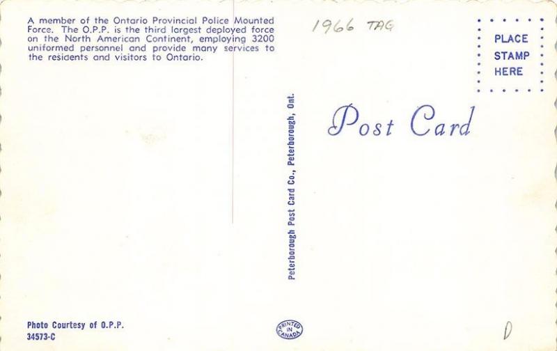 Ontario Canada 1966 Provencial Police Motorcycle Mounted Force Postcard