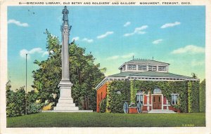 Fremont Ohio 1930s Postcard Soldier's Monument & Library Old Betsy Cannon
