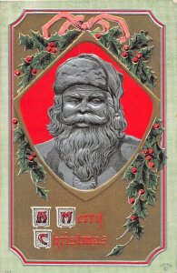 J48/ Santa Claus Merry Christmas Postcard c1910 Silver Embossed 127