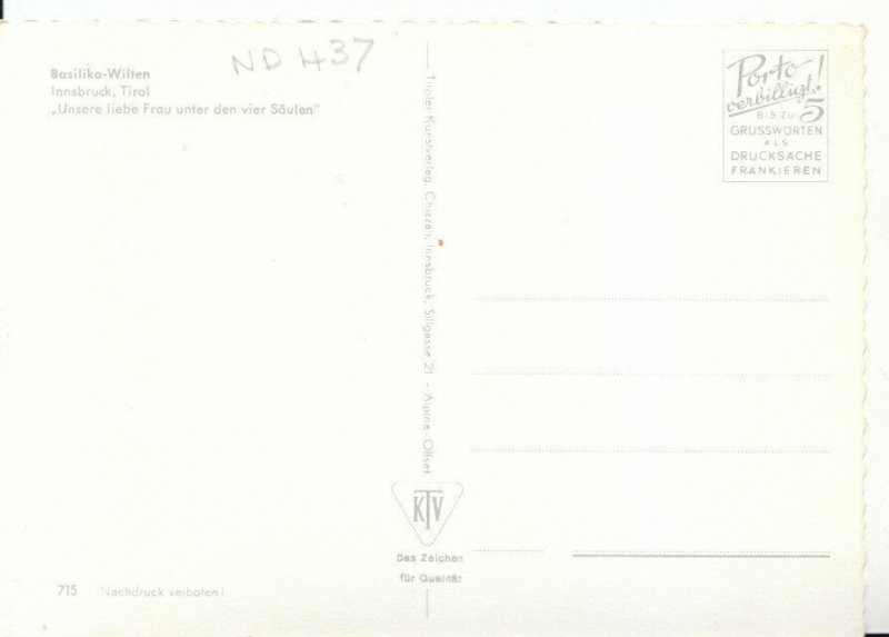 Austria Postcard - Basilika - Wilten - Innsbruck - Tirol - Ref 17650A