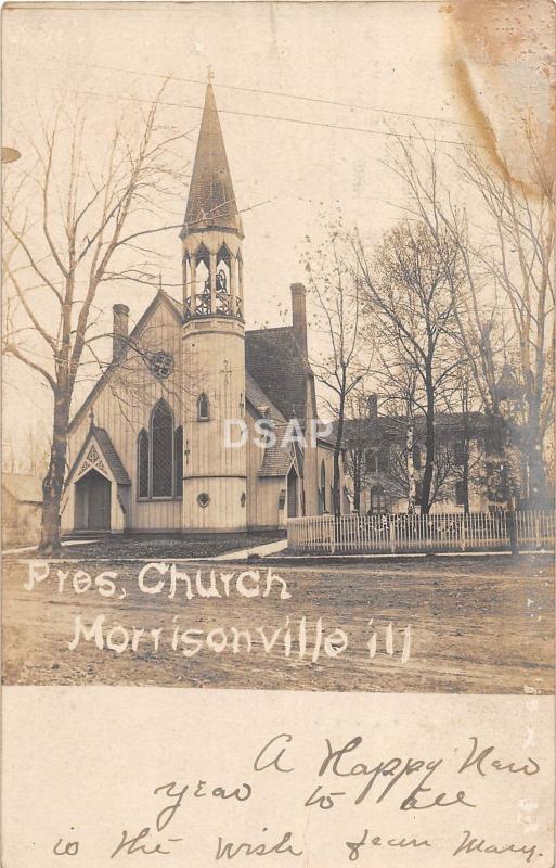 A67/ Morrisonville Illinois Il Real Photo RPPC Postcard 1906 Presbyterian Church