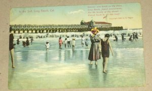 VINTAGE POSTCARD UNUSED 1908 IN THE SURF LONG BEACH CAL.  PENNY PC