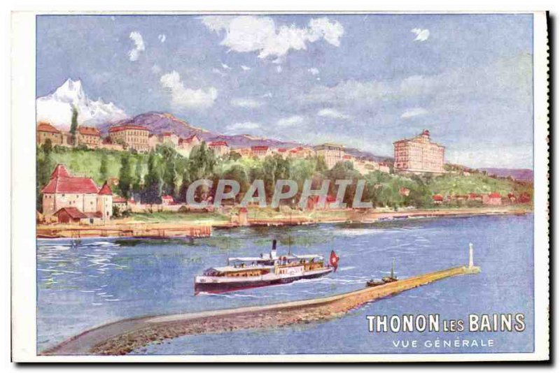 Old Postcard Thonon les Bains General View Boat