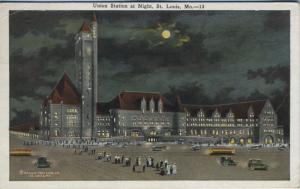 Union Station at Night ~ St. Louis MO Missouri c1926 Postcard