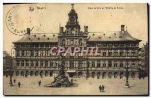 Old Postcard Antwerp City Hall and Brabo Fountain