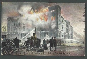1908 PPC* Portland Or City Hall Destroyed By Fire On Jan 24 1908 Used