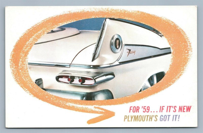PLUMOUTH 1959 CAR ADVERTISING VINTAGE POSTCARD