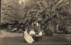 Women Sewing & Read Palm Tree Hawaii HI Written on Back Unidentified RPPC
