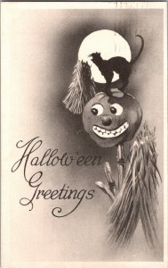 Antique Halloween Postcard Bernhardt Wall Gibson Pub JOL Black Cat Moon JO5