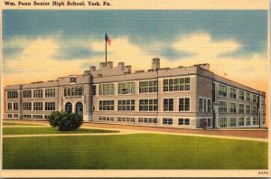 William Penn Senior High School York Pennsylvania PA Linen Postcard VTG Tichnor