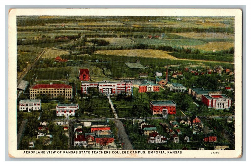 1935 Postcard KS State Teachers College Emporia KS Vtg. Aeroplane View Card 