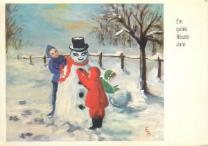 Snowman by Elisabeth Twistingtown  1966 Switzerland fine art New Year greetings