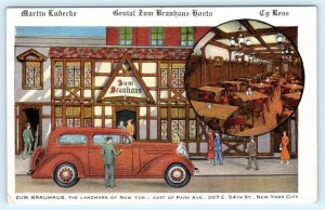 NEW YORK CITY, NY ~ German Restaurant ZUM RAUHAUS c1930s Linen Roadside Postcard