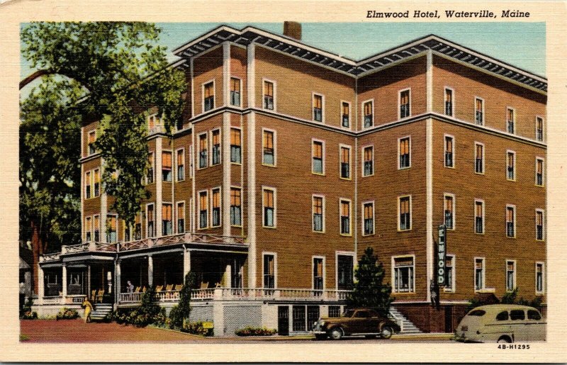 Vtg Waterville Maine ME Elmwood Hotel 1940s Unused Linen Postcard