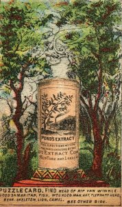 1880's Pond's Extract Puzzle Card Find Rip Van Winkle Victorian Trade Card P140