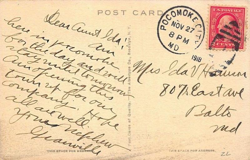 Pocomoke City MD High School Albertype Publisher in 1918 Postcard