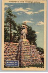 Linen MWM Postcard-Daniel Boone Statue-Boonesboro,KY
