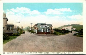 Postcard MA Provincetown Commercial & Bradford Sts. Socony Gas Station 1920s H21